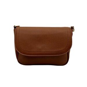 Brown Faux Leather Saddle-Style Crossbody Bag